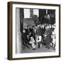 Activist Folk Musician Woody Guthrie Playing for a Crowd of New Yorkers-null-Framed Premium Photographic Print