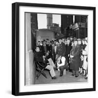 Activist Folk Musician Woody Guthrie Playing for a Crowd of New Yorkers-null-Framed Premium Photographic Print