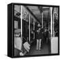 Activist Folk Musician Woody Guthrie Playing for a Subway Car of New Yorkers-Eric Schaal-Framed Stretched Canvas