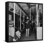 Activist Folk Musician Woody Guthrie Playing for a Subway Car of New Yorkers-Eric Schaal-Framed Stretched Canvas