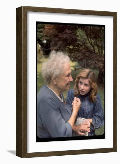 Activist for the Disabled, Helen Keller, Meeting Actress Patty Duke in "The Miracle Worker"-Nina Leen-Framed Photographic Print