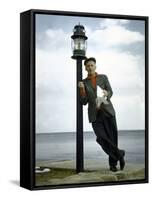 Actor Art Carney Leaning Against a Lamp Post-Leonard Mccombe-Framed Stretched Canvas