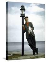 Actor Art Carney Leaning Against a Lamp Post-Leonard Mccombe-Stretched Canvas