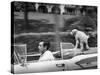 Actor/Artist Gardner McKay Speeding Along in Chevrolet Convertible as His Dog Enjoys the Ride-Allan Grant-Stretched Canvas