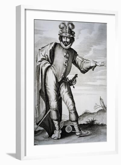 Actor Bellemore in Role of Matamoro in Illusion Comique, 1635, Play by Pierre Corneille-null-Framed Giclee Print