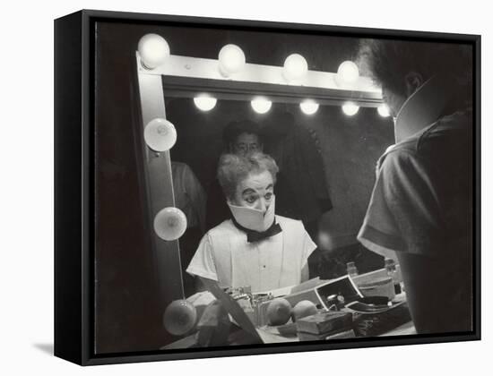 Actor Charles Chaplin Clowning at Make-Up Mirror During Filming of "Limelight"-W^ Eugene Smith-Framed Stretched Canvas