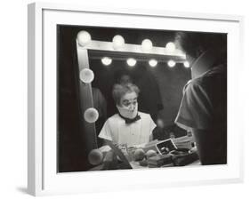 Actor Charles Chaplin Clowning at Make-Up Mirror During Filming of "Limelight"-W^ Eugene Smith-Framed Premium Photographic Print