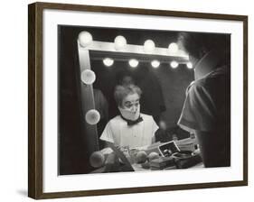 Actor Charles Chaplin Clowning at Make-Up Mirror During Filming of "Limelight"-W^ Eugene Smith-Framed Premium Photographic Print