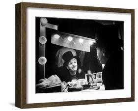 Actor Charlie Chaplin Looking Putting on Makeup for Role as Animal Trainer in Film "Limelight"-W^ Eugene Smith-Framed Premium Photographic Print