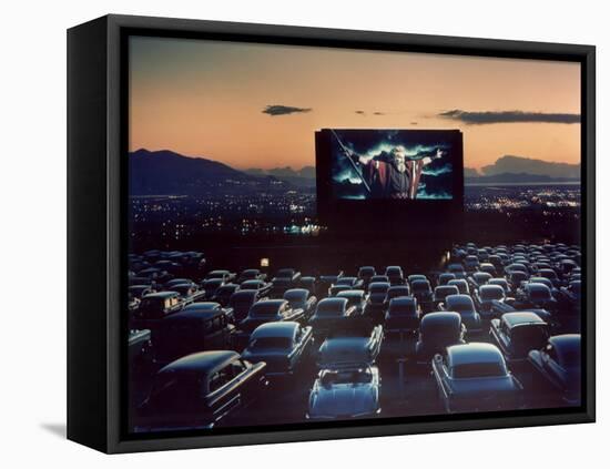 Actor Charlton Heston as Moses in "The Ten Commandments," Shown at Drive-in Theater-J^ R^ Eyerman-Framed Stretched Canvas