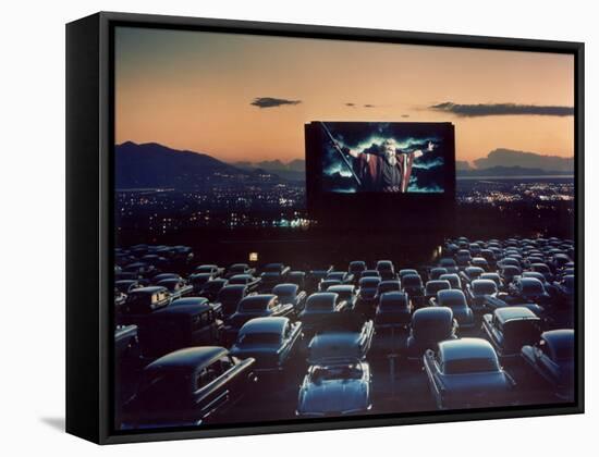 Actor Charlton Heston as Moses in "The Ten Commandments," Shown at Drive-in Theater-J^ R^ Eyerman-Framed Stretched Canvas