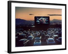 Actor Charlton Heston as Moses in "The Ten Commandments," Shown at Drive-in Theater-J^ R^ Eyerman-Framed Photographic Print