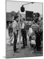 Actor Clint Walker Standing with His Stand-In Clyde Howdy on the Set of "Cheyenne"-Allan Grant-Mounted Premium Photographic Print