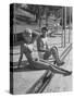 Actor Cornel Wilde and His Wife, Patricia, Sitting by the Pool-null-Stretched Canvas