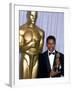 Actor Denzel Washington Holding His Oscar in Press Room at Academy Awards-null-Framed Premium Photographic Print