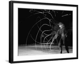 Actor Guy Williams Practicing Using a Whip for His Role as Zorro-Allan Grant-Framed Premium Photographic Print