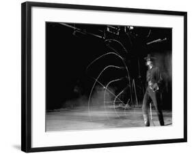 Actor Guy Williams Practicing Using a Whip for His Role as Zorro-Allan Grant-Framed Premium Photographic Print