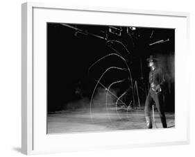 Actor Guy Williams Practicing Using a Whip for His Role as Zorro-Allan Grant-Framed Premium Photographic Print