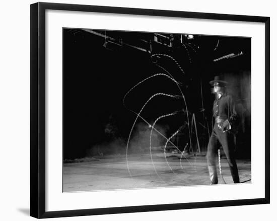 Actor Guy Williams Practicing Using a Whip for His Role as Zorro-Allan Grant-Framed Premium Photographic Print