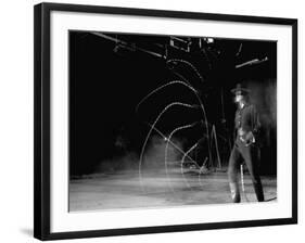 Actor Guy Williams Practicing Using a Whip for His Role as Zorro-Allan Grant-Framed Premium Photographic Print