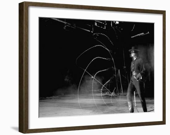 Actor Guy Williams Practicing Using a Whip for His Role as Zorro-Allan Grant-Framed Premium Photographic Print