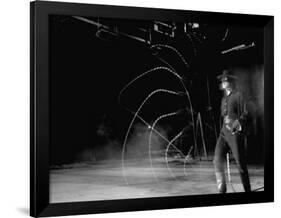 Actor Guy Williams Practicing Using a Whip for His Role as Zorro-Allan Grant-Framed Premium Photographic Print