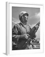 Actor John Wayne as Marine Sgt. Platoon Leader in Scene From the Movie "Sands of Iwo Jima"-Ed Clark-Framed Premium Photographic Print