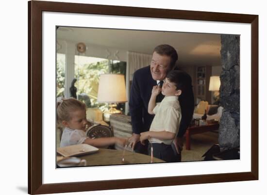 Actor John Wayne at Home with His Son Ethan and Daughter-John Dominis-Framed Photographic Print