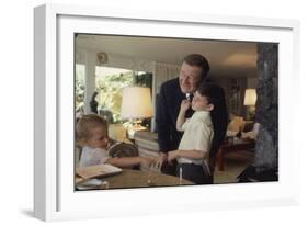 Actor John Wayne at Home with His Son Ethan and Daughter-John Dominis-Framed Photographic Print