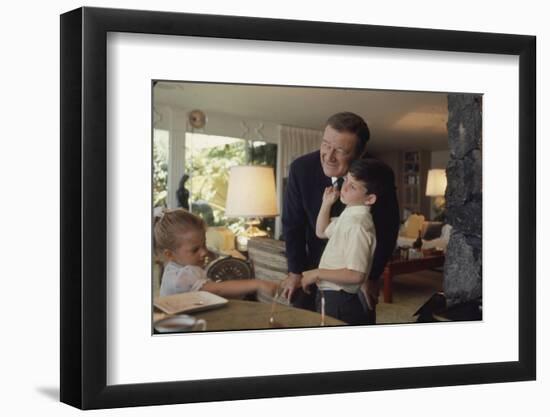 Actor John Wayne at Home with His Son Ethan and Daughter-John Dominis-Framed Photographic Print