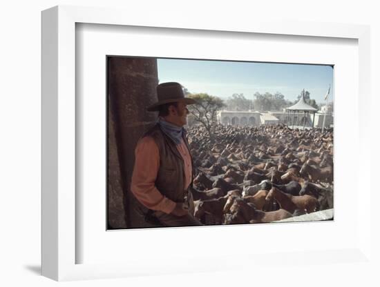 Actor John Wayne During Filming of Western Movie "The Undefeated"-John Dominis-Framed Photographic Print