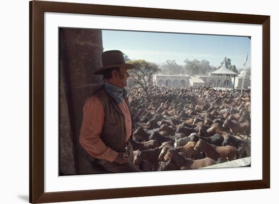 Actor John Wayne During Filming of Western Movie "The Undefeated"-John Dominis-Framed Photographic Print