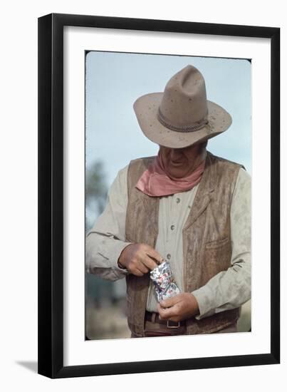 Actor John Wayne During Filming of Western Movie "The Undefeated"-John Dominis-Framed Photographic Print