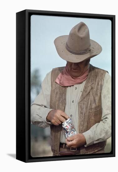 Actor John Wayne During Filming of Western Movie "The Undefeated"-John Dominis-Framed Stretched Canvas