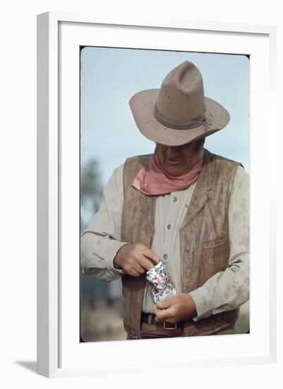 Actor John Wayne During Filming of Western Movie "The Undefeated"-John Dominis-Framed Photographic Print