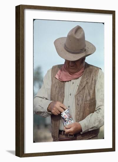 Actor John Wayne During Filming of Western Movie "The Undefeated"-John Dominis-Framed Photographic Print