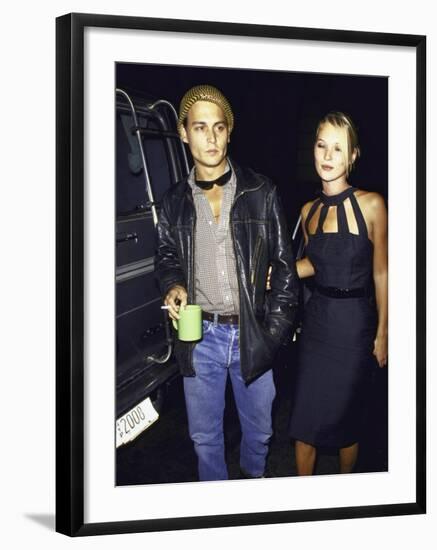 Actor Johnny Depp and Model Kate Moss at a Book Party at Danzinger Gallery-Dave Allocca-Framed Premium Photographic Print