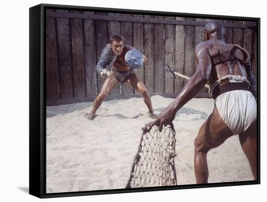 Actor Kirk Douglas Faces Actor Woody Strode in Scene From Stanley Kubrick's Film "Spartacus"-J^ R^ Eyerman-Framed Stretched Canvas