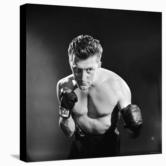 Actor Kirk Douglas in a Boxing Pose-Allan Grant-Stretched Canvas
