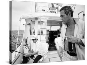 Actor Paul Newman Fishing with a Friend-Mark Kauffman-Stretched Canvas