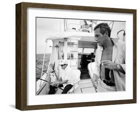 Actor Paul Newman Fishing with a Friend-Mark Kauffman-Framed Premium Photographic Print