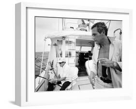 Actor Paul Newman Fishing with a Friend-Mark Kauffman-Framed Premium Photographic Print