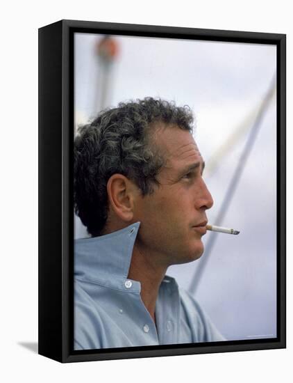 Actor Paul Newman Taking a Cigarette Break-Mark Kauffman-Framed Stretched Canvas