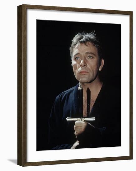 Actor Richard Burton Gripping Hilt of Sword During Scene from "Hamlet" on Broadway-George Silk-Framed Premium Photographic Print