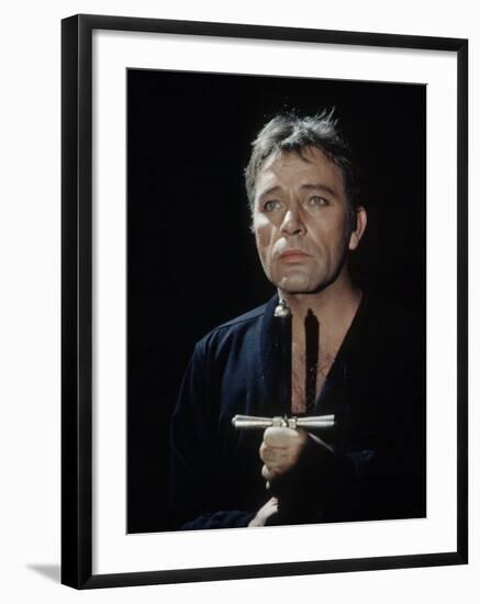Actor Richard Burton Gripping Hilt of Sword During Scene from "Hamlet" on Broadway-George Silk-Framed Premium Photographic Print