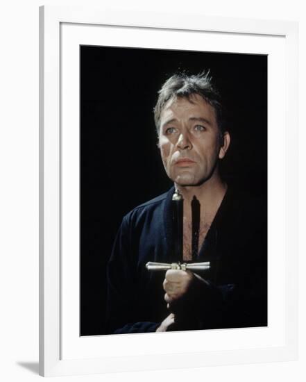 Actor Richard Burton Gripping Hilt of Sword During Scene from "Hamlet" on Broadway-George Silk-Framed Premium Photographic Print