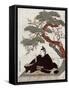 Actor Sugawara Sitting on a Platform Tree, Japanese Wood-Cut Print-Lantern Press-Framed Stretched Canvas