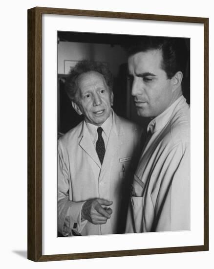 Actor Vincent Edwards with Actor Sam Jaffe as He Appears in Television Program Ben Casey-Ralph Crane-Framed Premium Photographic Print