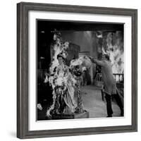 Actor Vincent Price Putting Out Fire in Film "House of Wax"-J^ R^ Eyerman-Framed Premium Photographic Print