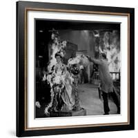 Actor Vincent Price Putting Out Fire in Film "House of Wax"-J^ R^ Eyerman-Framed Premium Photographic Print